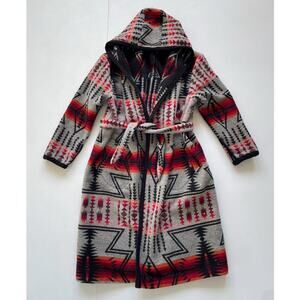 Vtg 80s 90s Wool Navajo Blanket Jacket Hooded Long Robe Sz M / Textile Aztec